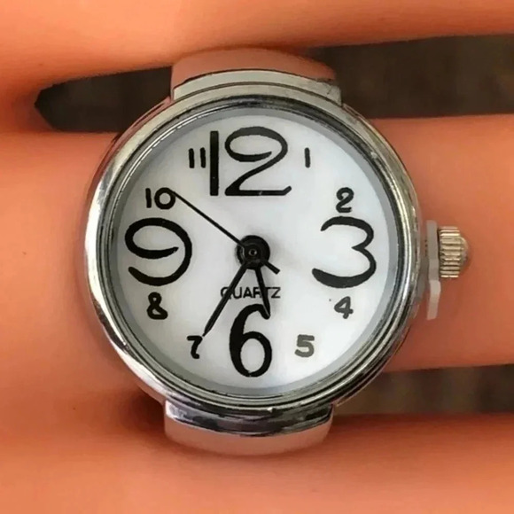 White & Silver Analog Stretch Ring Watch NWT - Picture 1 of 4